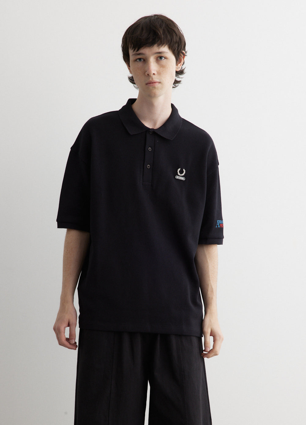 Fred Perry x Raf Simons Oversized Print Polo Shirt Black