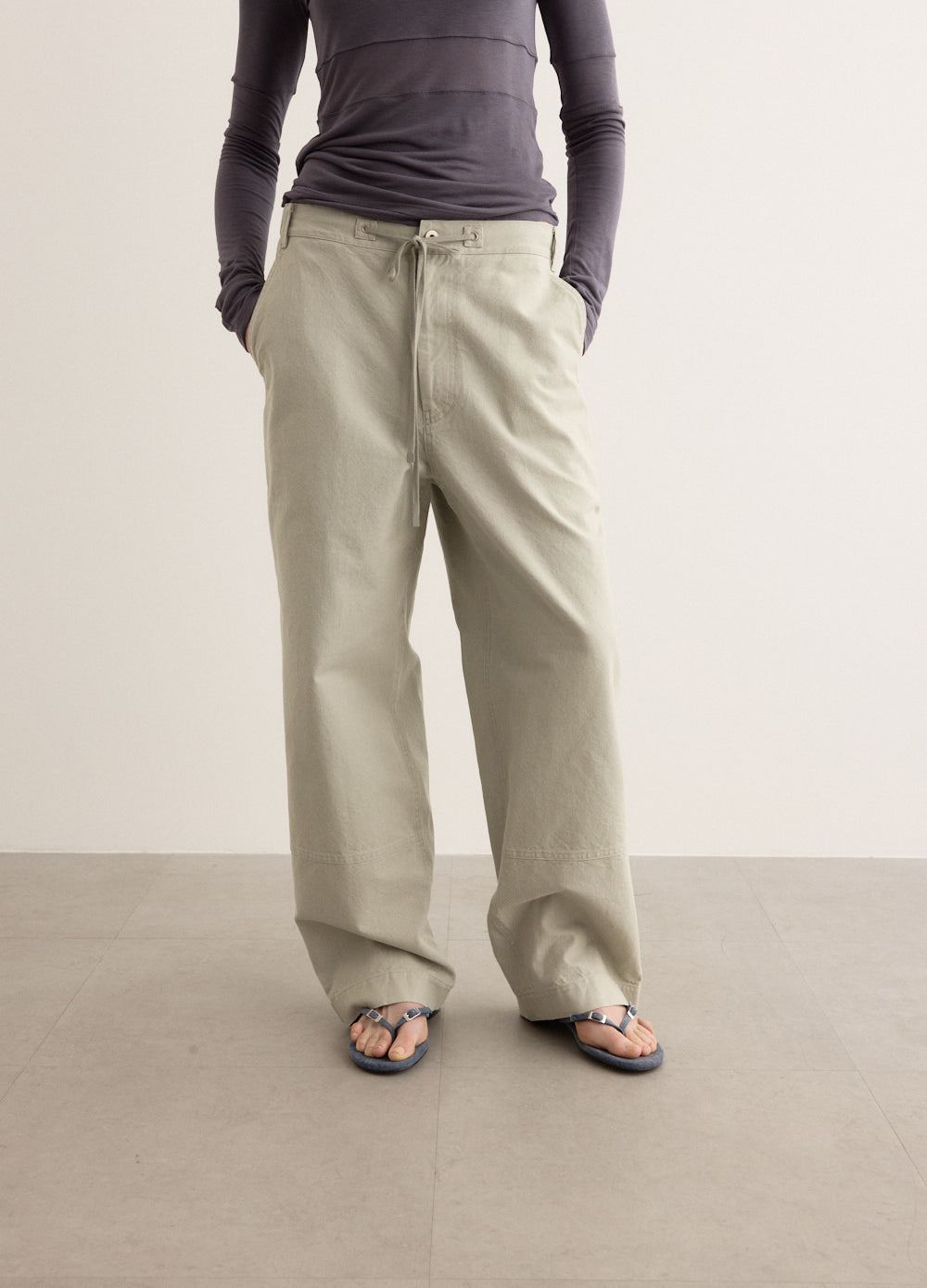 Washed Cotton Wide Pants