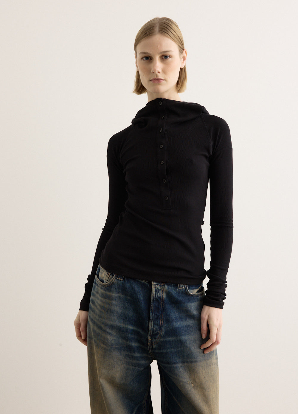 【LOW CLASSIC】 BUTTON UP HOODIE black LOW CLASSIC