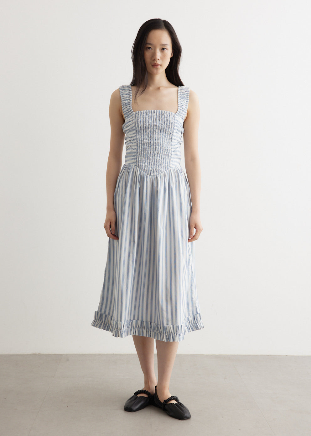 Ganni ■ Stripe Cotton Mini Dress - Ivory Egret Striped Organic Cotton Mini Dress | GANNI US