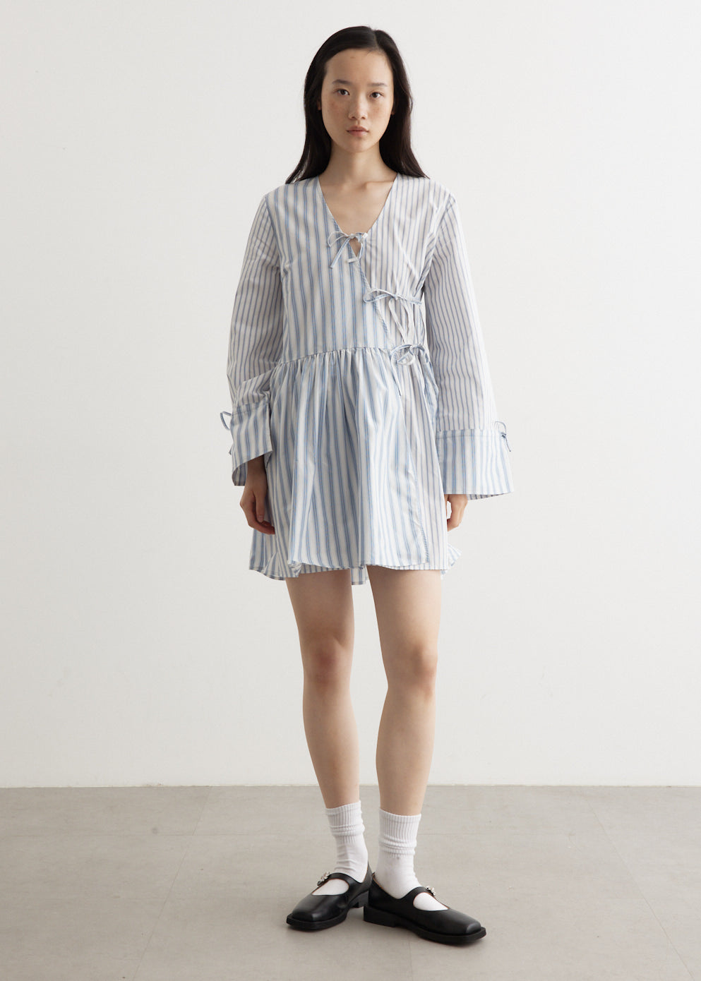 ganni stripe cotton mini bow tie dress GANNI Stripe Cotton Mini Bow Tie Dress