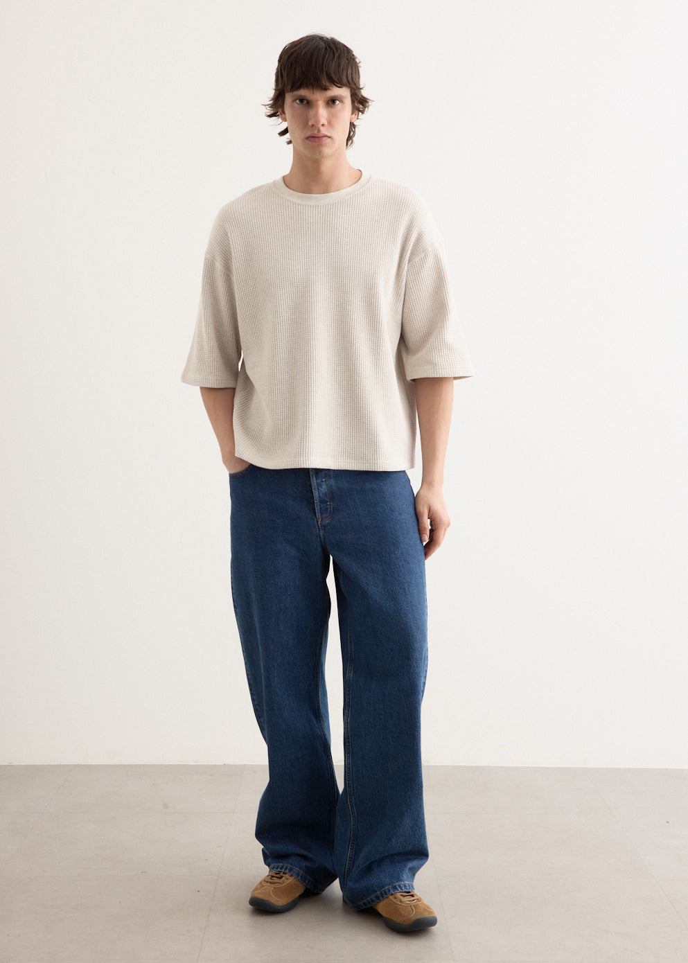 【ANGLAN】Waffle Pigment Over Half Tee ANGLAN】Waffle Pigment Over Half Tee