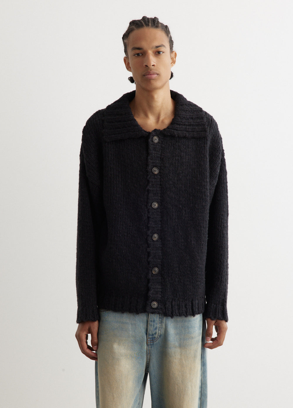 Oversized Mens Black Knitted Cardigan Korean Style Mens Oversized