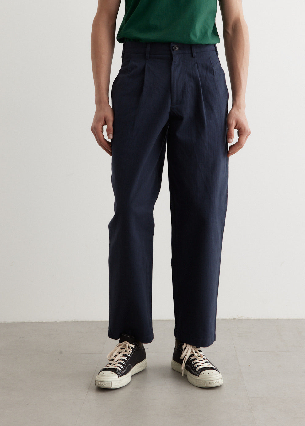 Double-Pleat Herringbone Pants