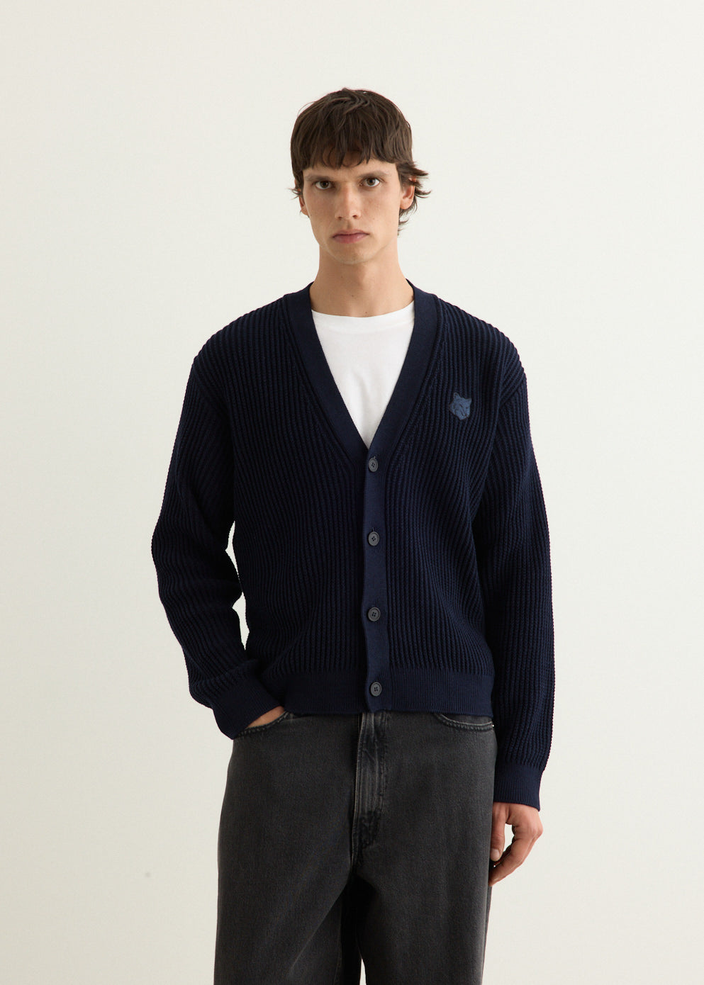 Fox Head Cotton Ribbed Cardigan