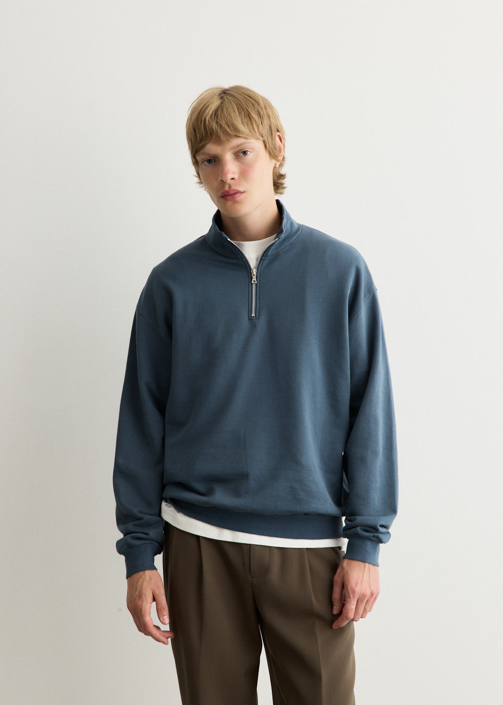 Elastic High Gauge Sweat Half Zip Pull Over