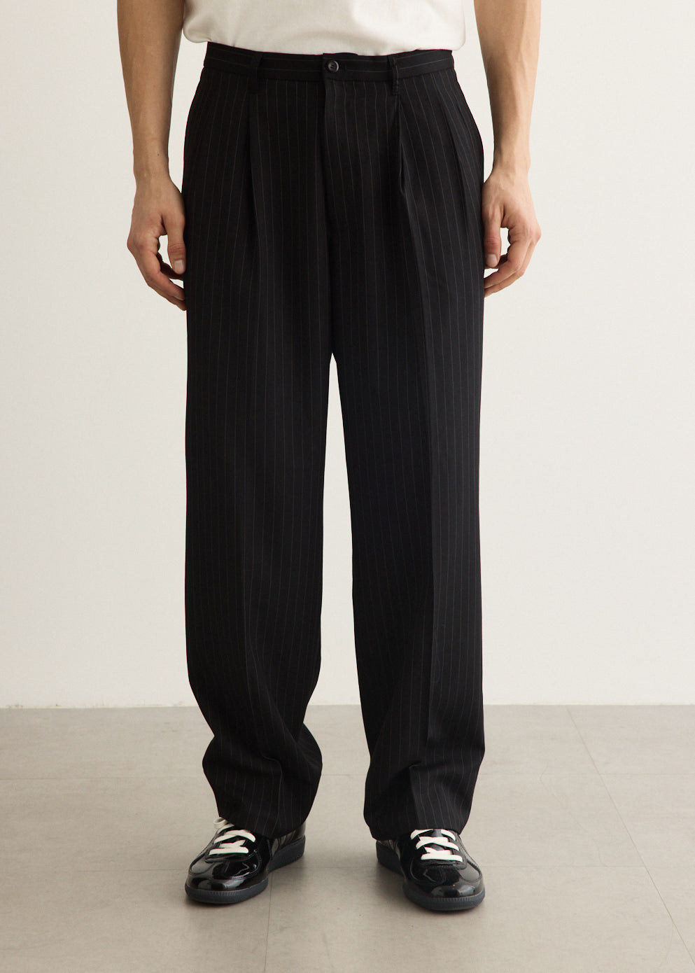 George Herringbone Stripe Two Tuck Pants