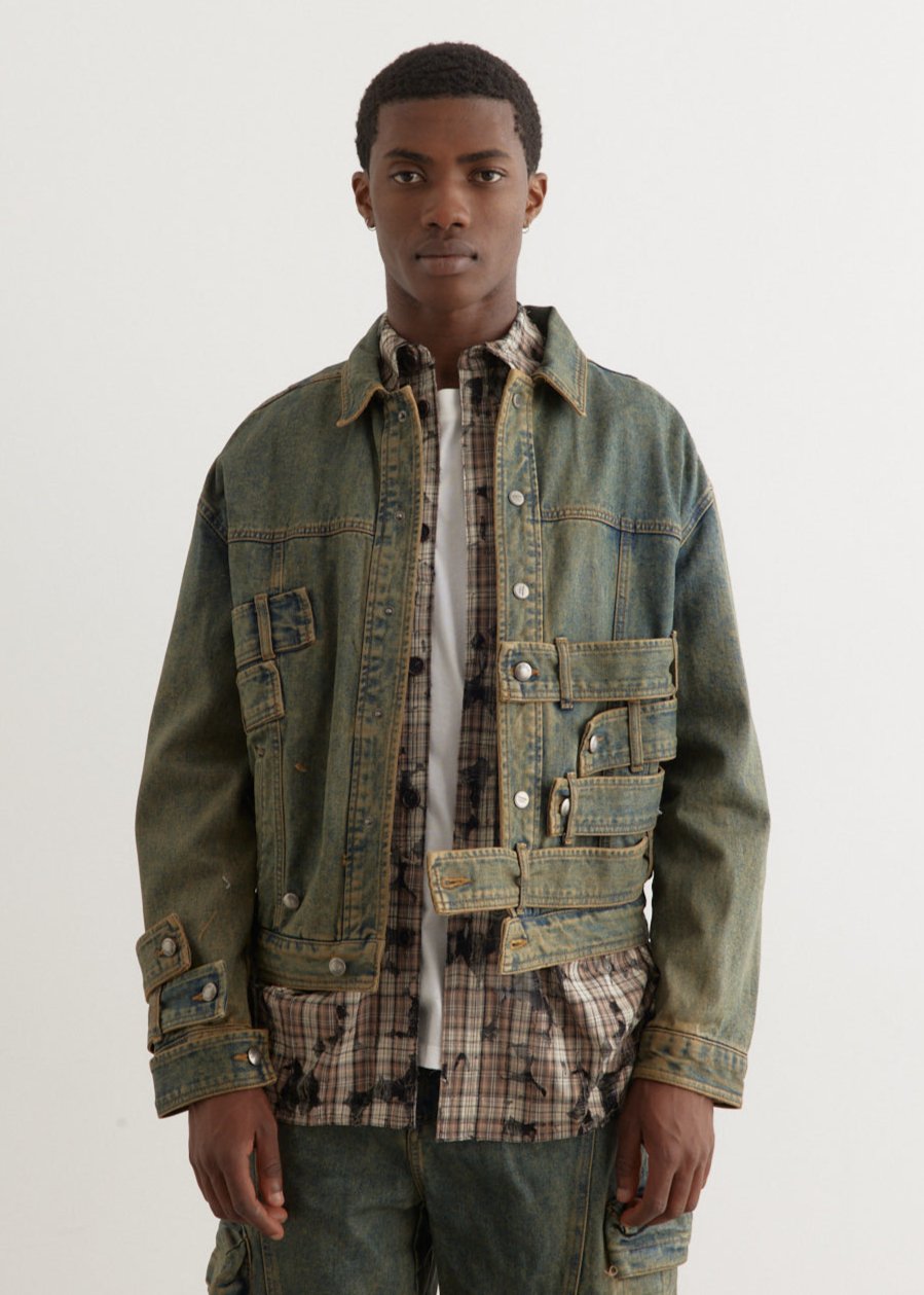 アウターその他 ANDERSSON BELL Waistband denim jacket awa636mARMY GREEN A24F Waistbands Denim Jacket