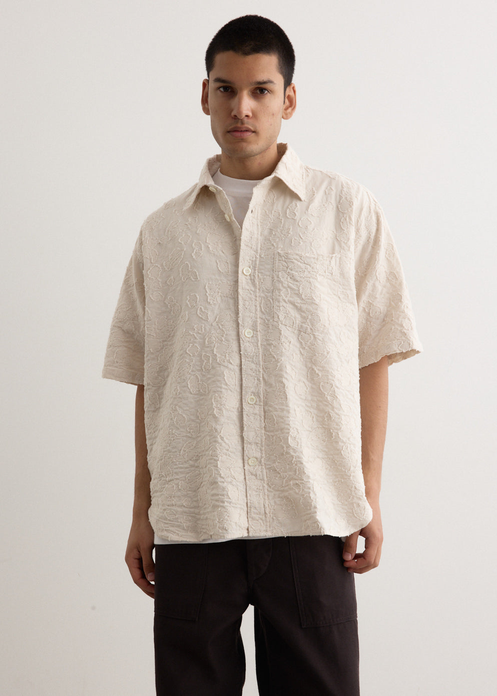 ★OAMC★ Oversized GEO Short Sleeve Shirt White 23E28OAU40CO Ole Oversized Fil Coupe Short Sleeve Shirt