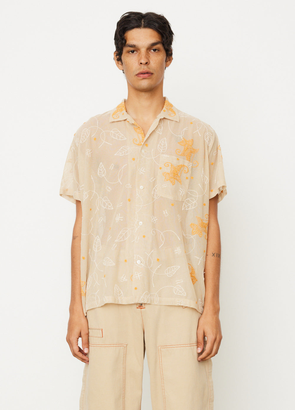 Bode -  Mesh Lilium Short Sleeve Shirt - Shirt