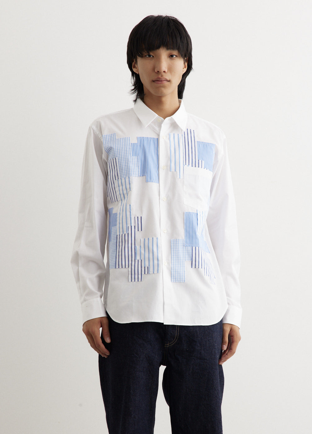 Clothing Cdg Shirt Japan Stripe And Gingham Patch Shirt