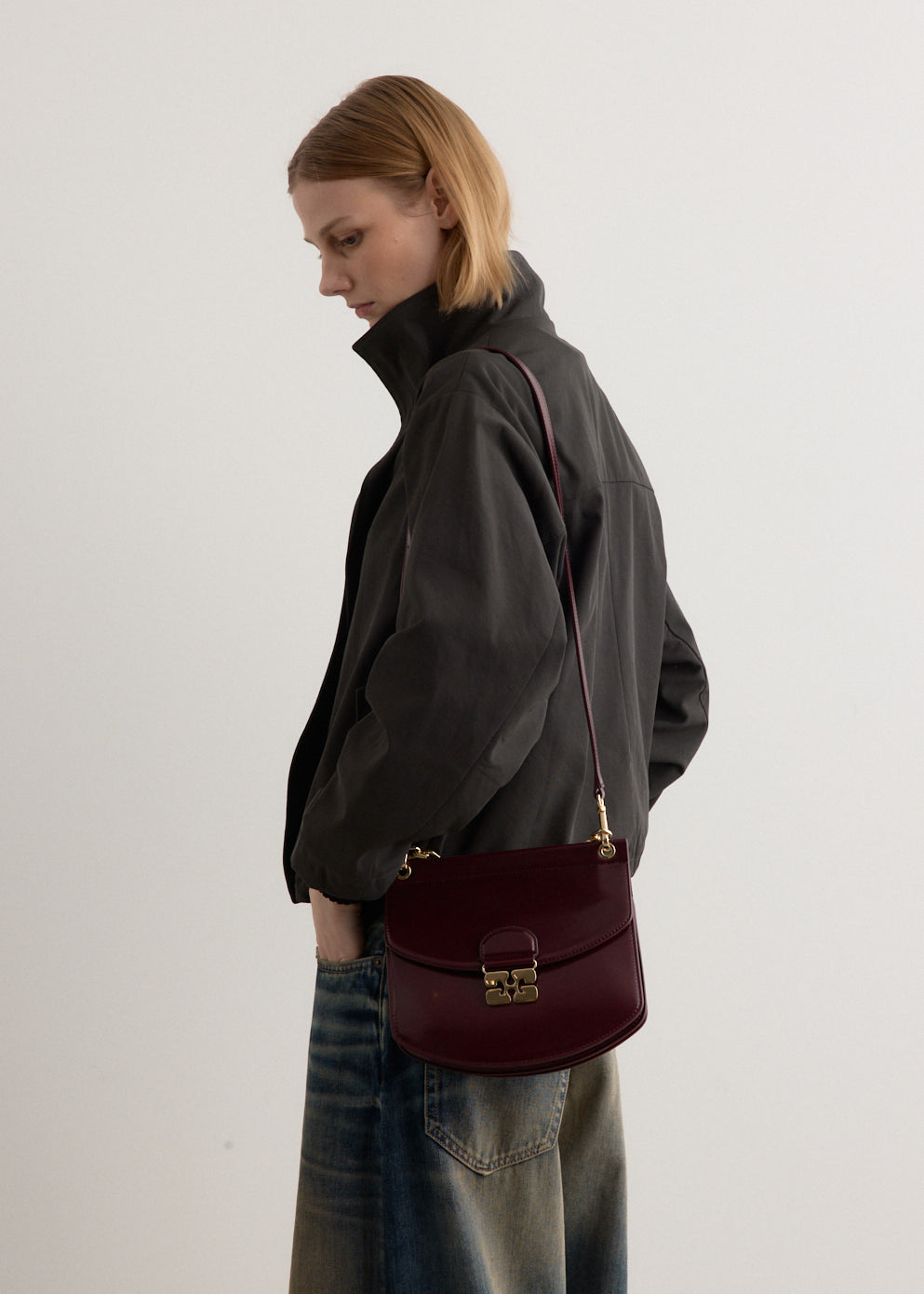 Ganni■Apo G Small Box Chain Bag - Wine - Red Small Box Chain Apo-G Bag