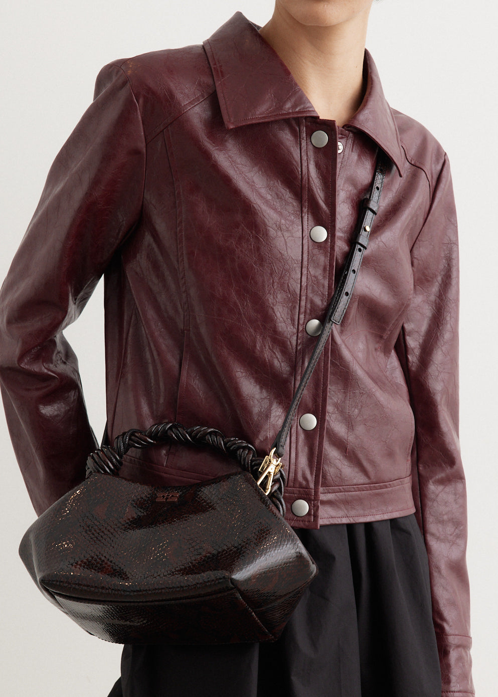 ハンドバッグ GANNI SMALL BOU SNAKE HANDBAG Burgundy Snake Small GANNI Bou Bag | GANNI US