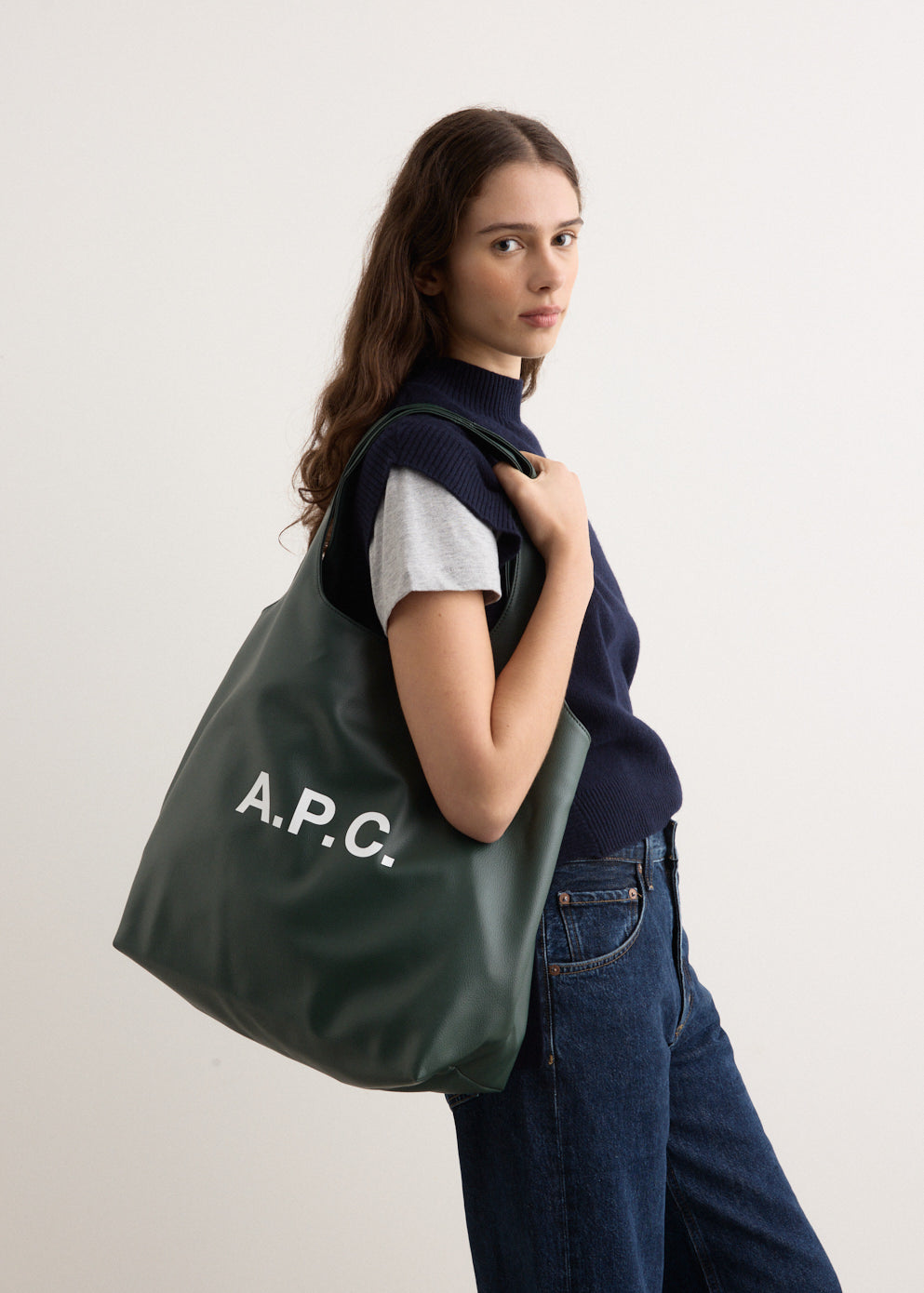 トートバッグ A.P.C. Ninon Shopper Bag - A.P.C. - Synthetic - Green A.P.C. Green Ninon Tote A.P.C.