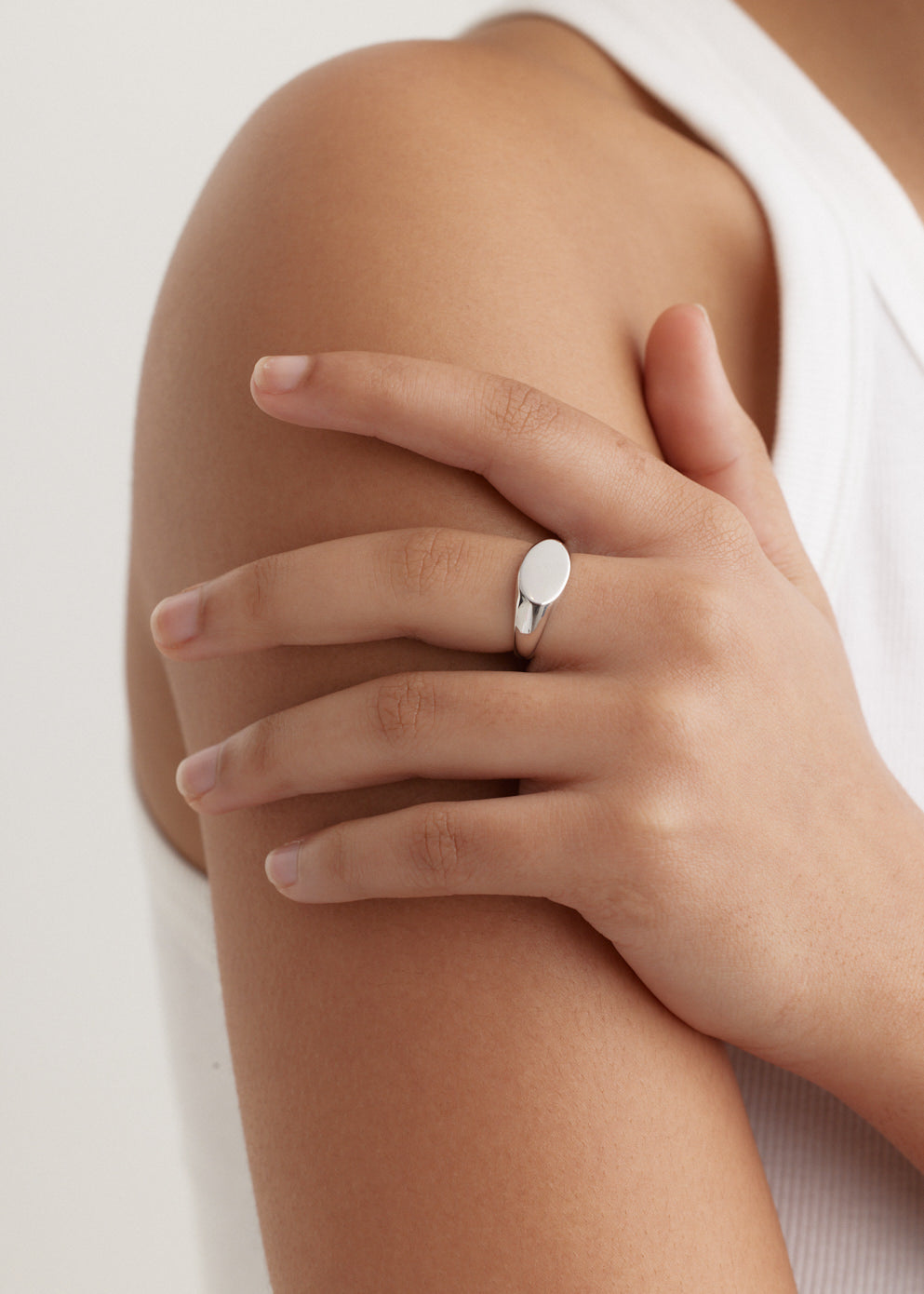 Finger Women's Signet Ring Silver Oval Ring Womens Signet