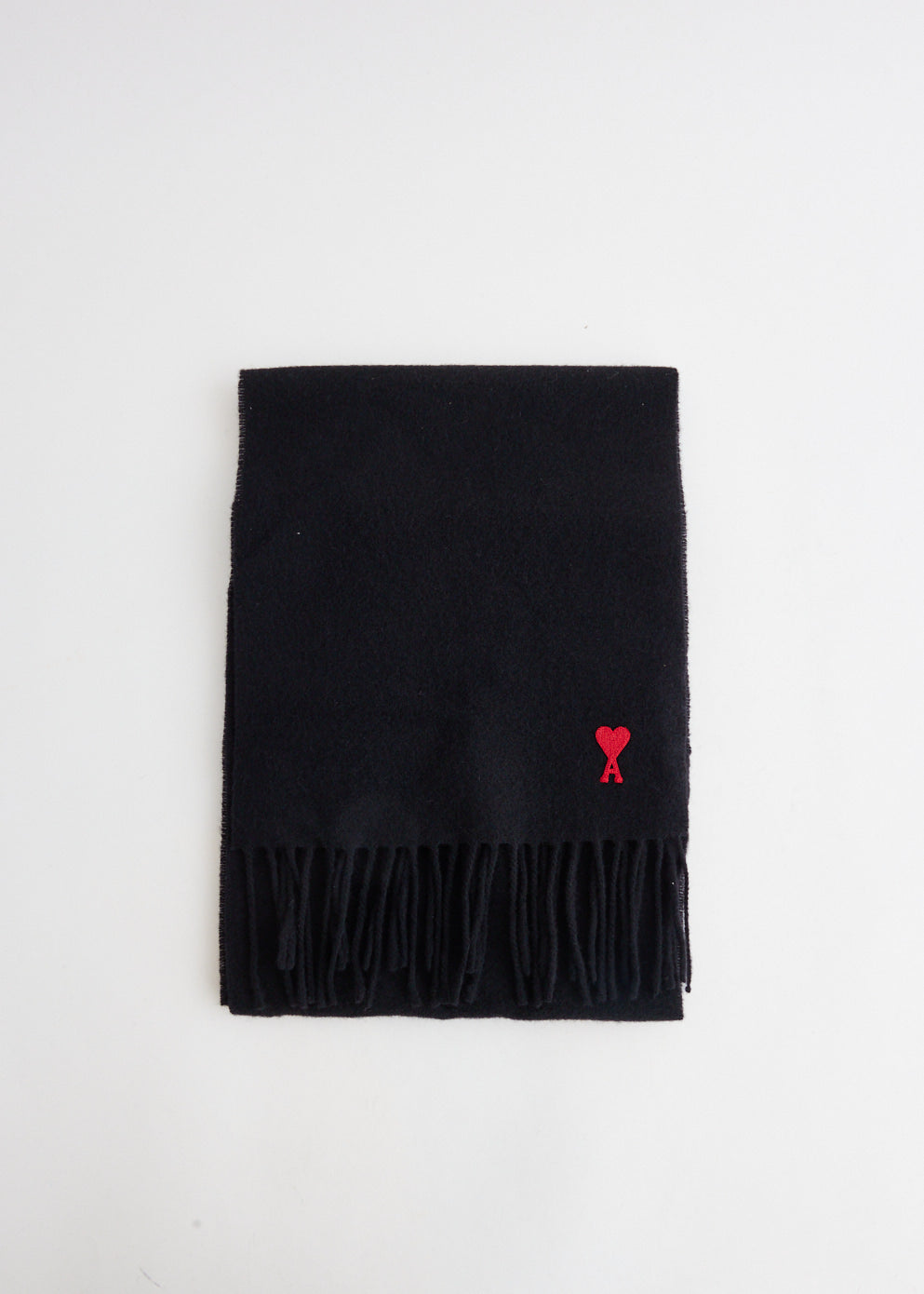 ★AMI PARIS★AMI de Coeur Wool Classic Scarf Black★ BLACK Red Ami de Coeur Scarf | AMI PARIS