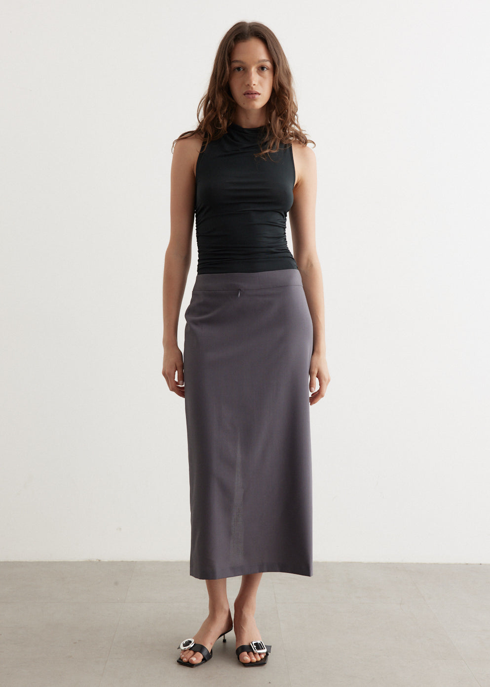 Maxi Skirt Zip Wool Skirt AOI-Slightly Sheer, Structured