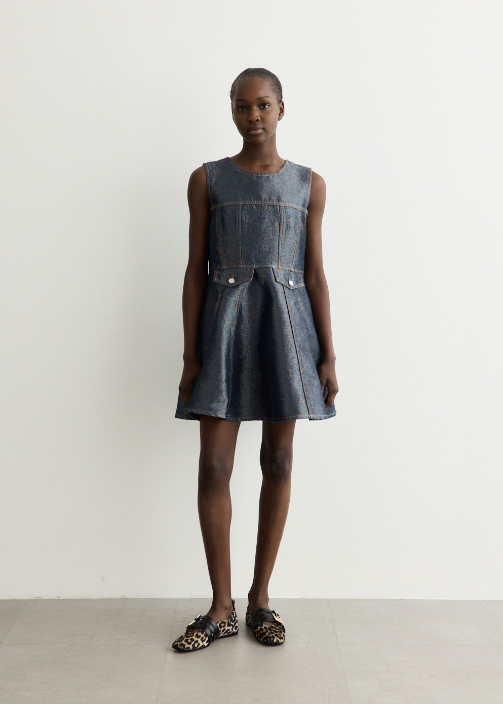Shiny Weft Denim Mini Dress