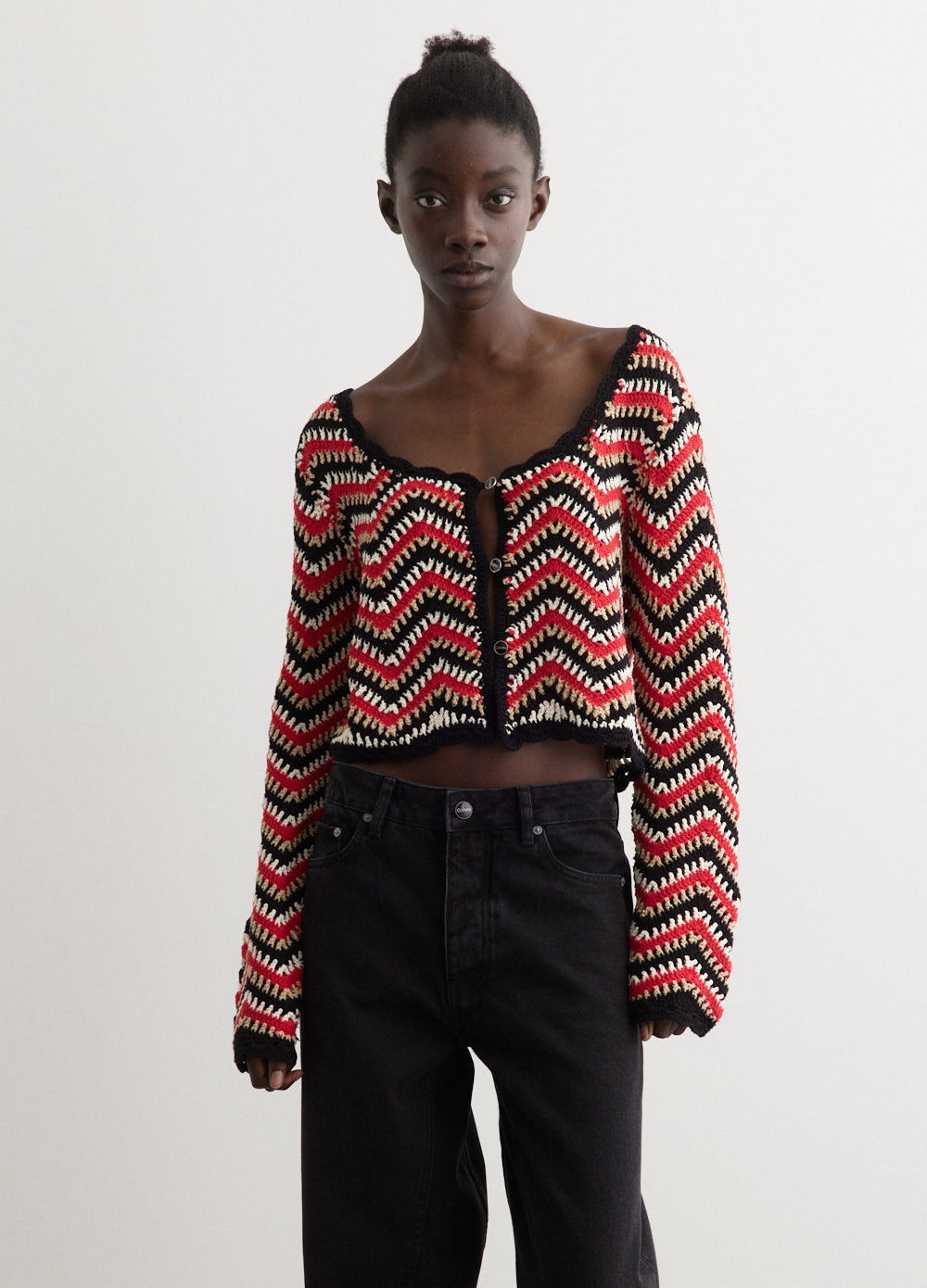 Red crochet cardigan hotsell