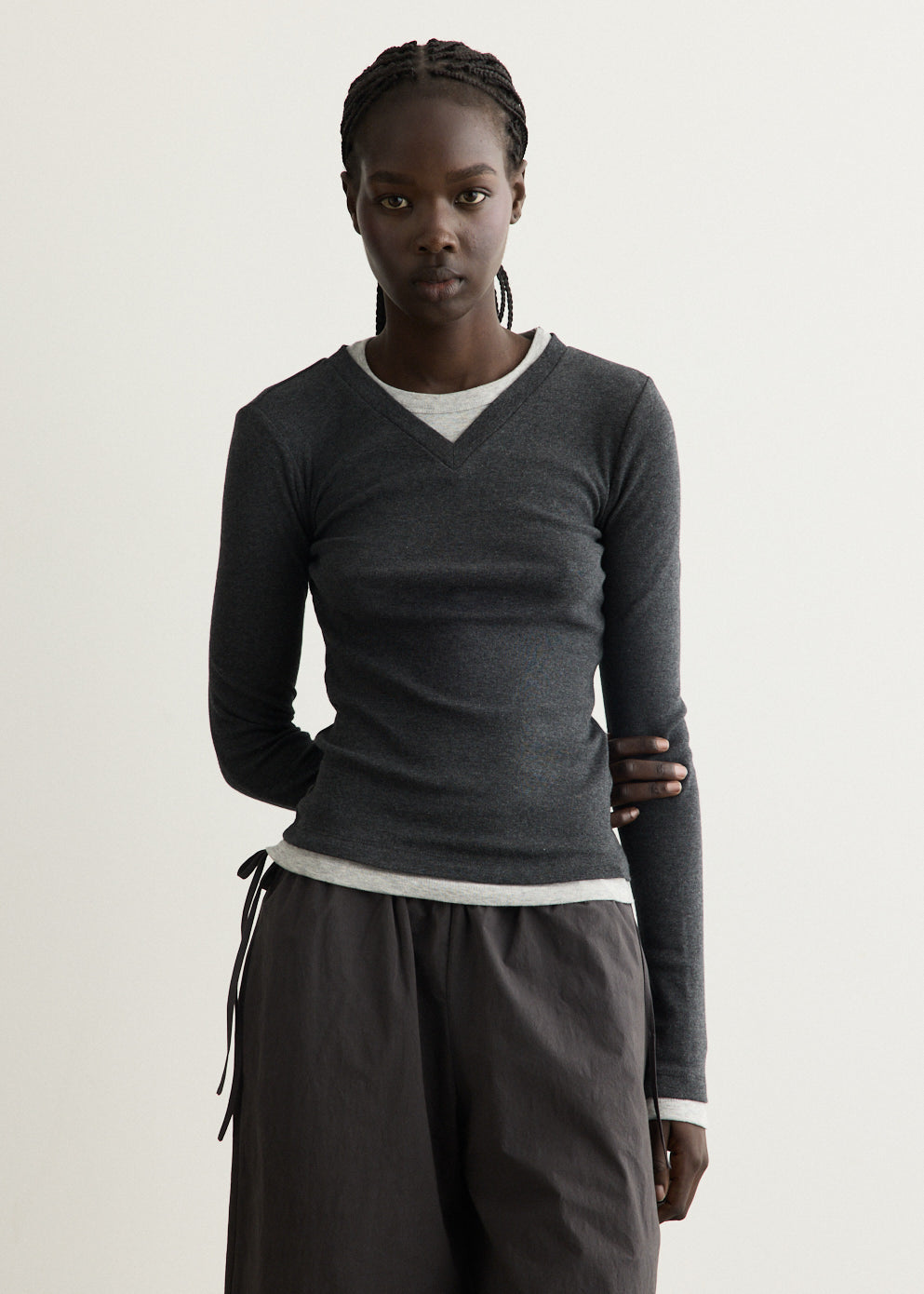 Organic Cotton V Neck Long Sleeve T-Shirt