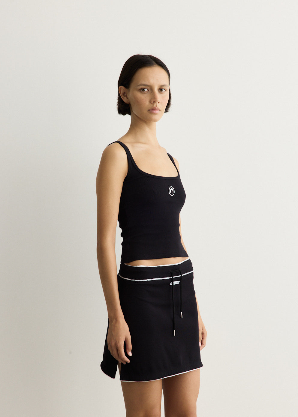 Moon Logo Ribbed Jersey Crop Tank Top