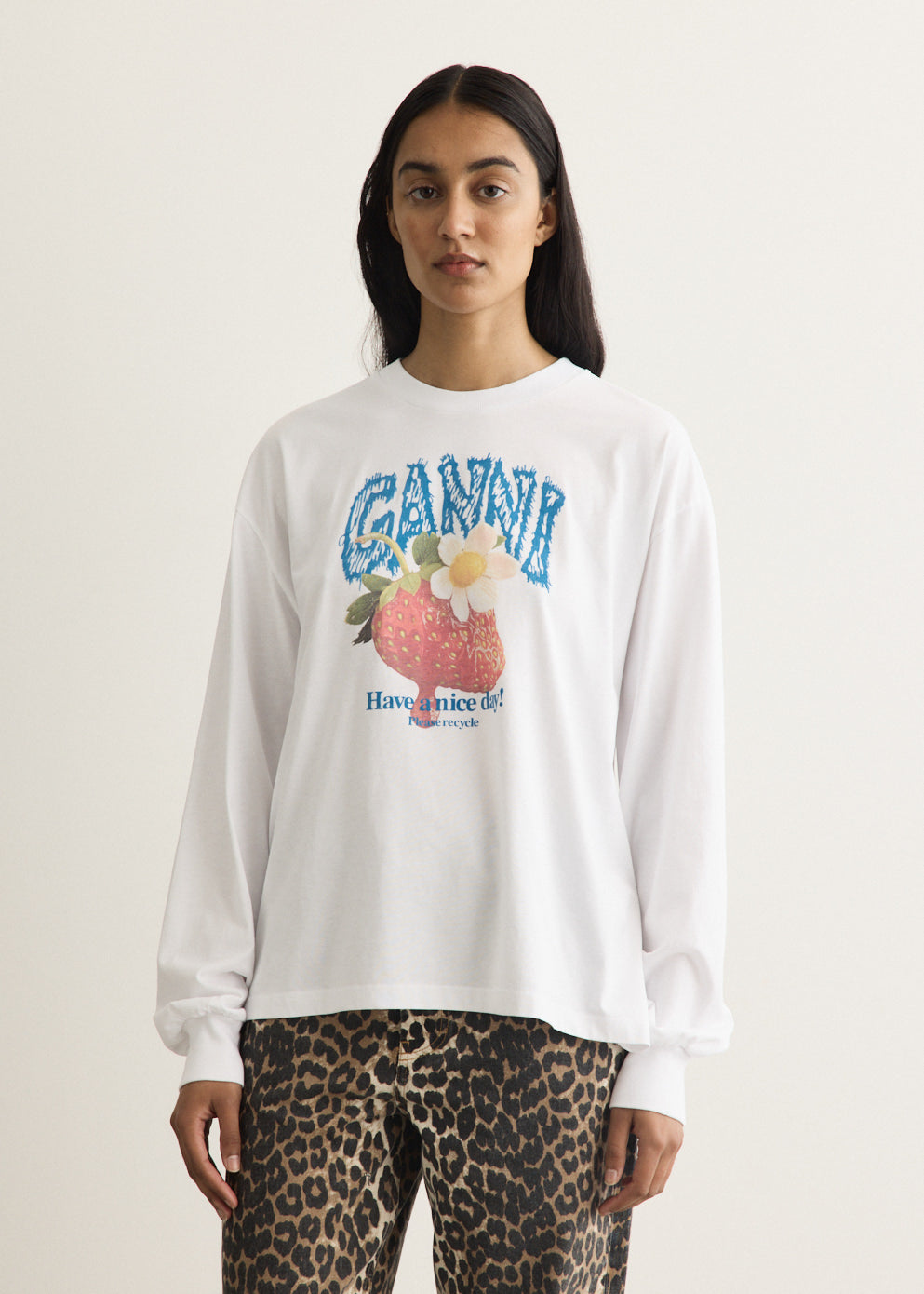 Basic Cotton Jersey Long Sleeve Strawberry T-Shirt