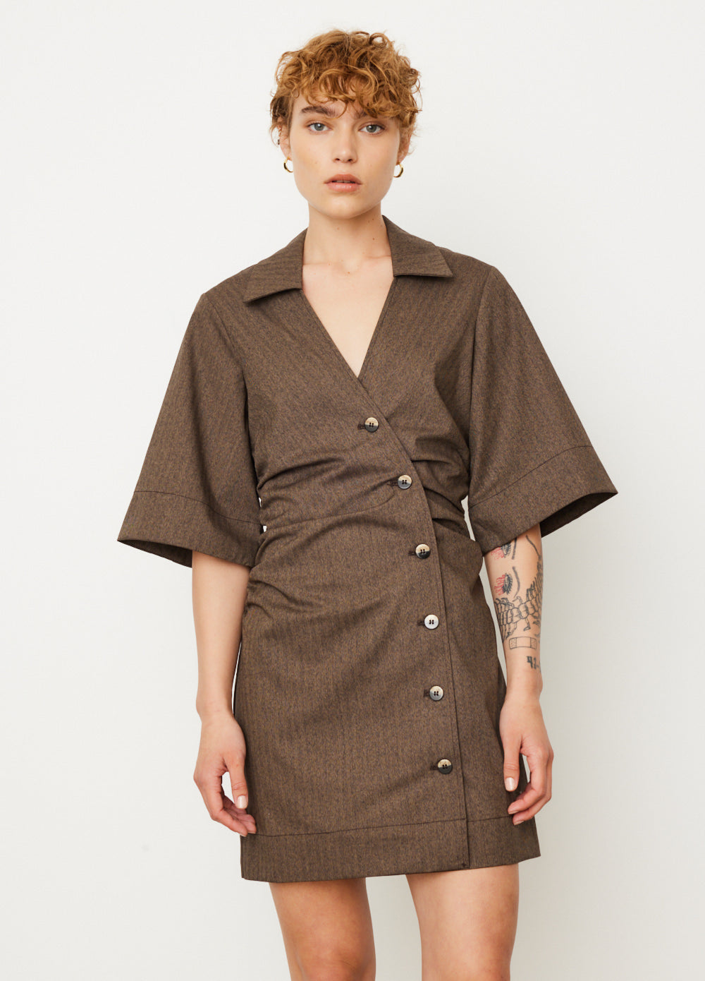 ワンピース GANNI Drapey Suiting Gathered Mini Dress Drapey Suiting Gathered Mini Dress