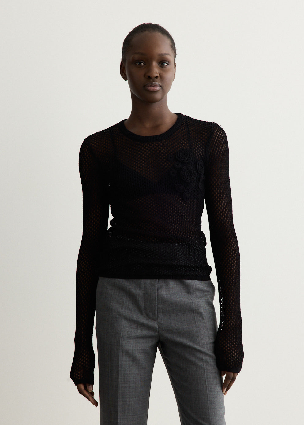 Mesh Pointelle Long-Sleeve T-Shirt