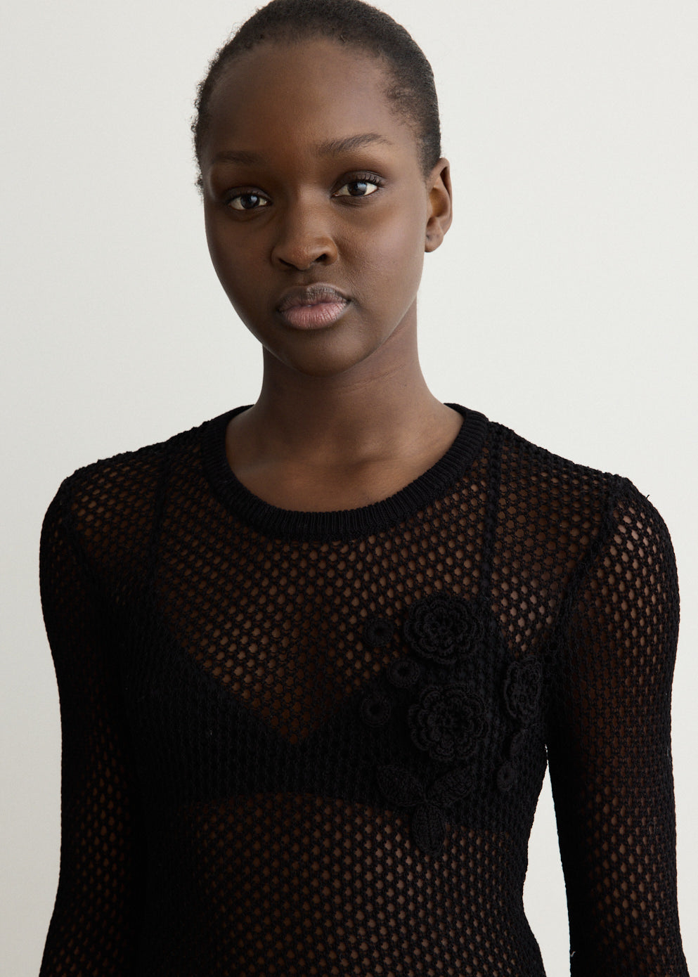 Mesh Pointelle Long-Sleeve T-Shirt