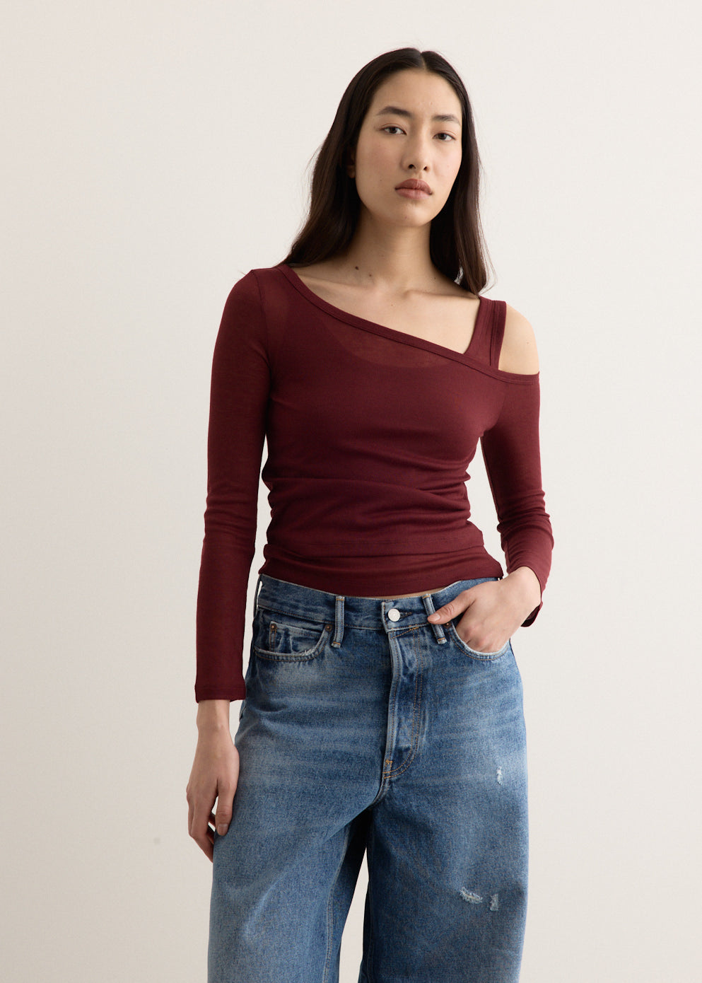 backless double-layered longsleeve top