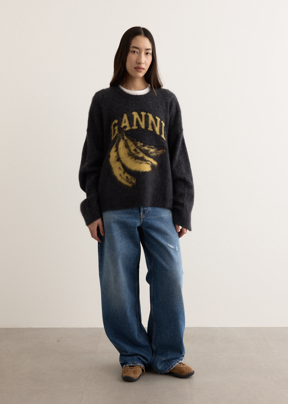 Fine Brushed Alpaca Banana Oversized O-neck Jumper