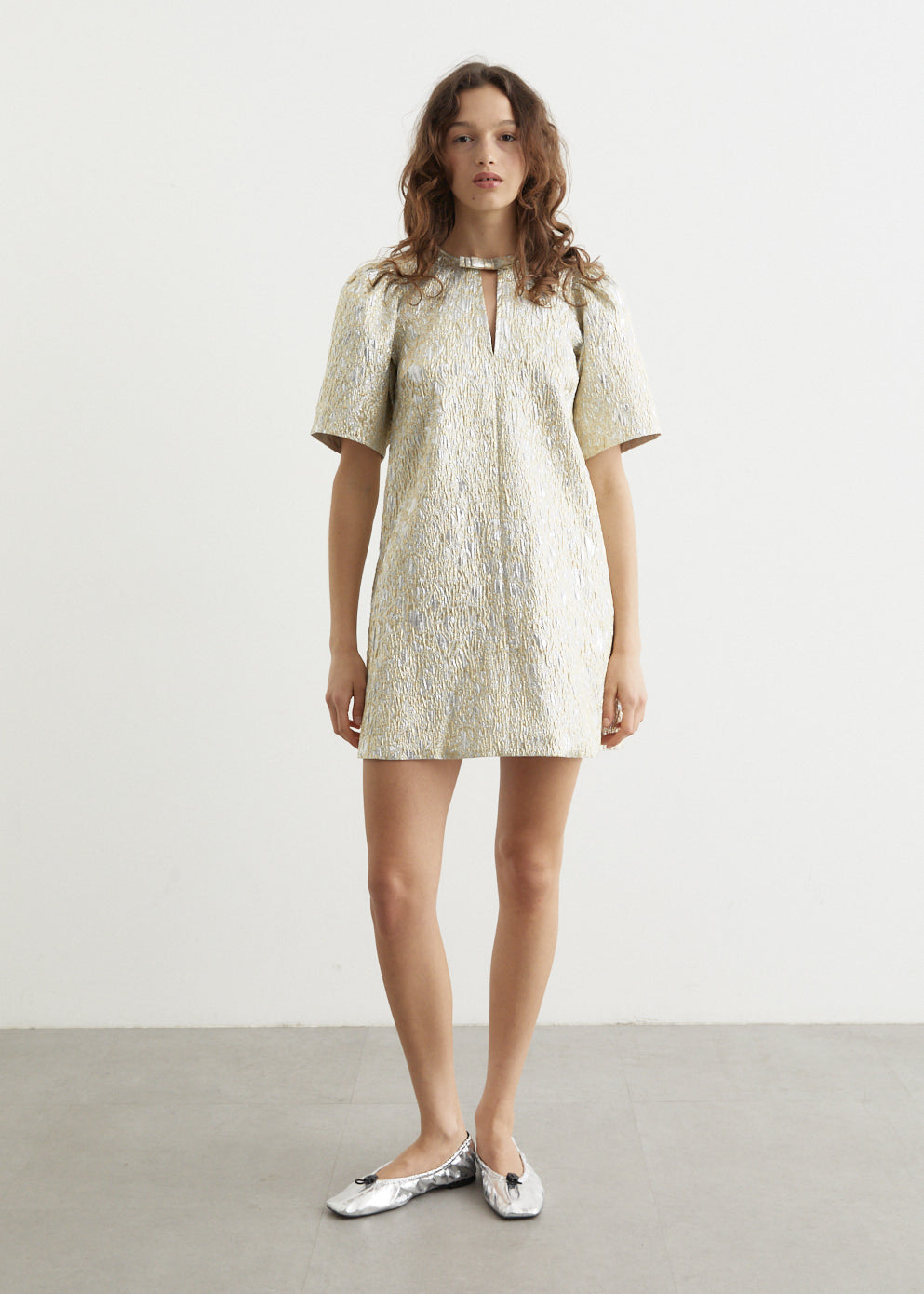 Metallic Cloque A-Shaped Mini Dress Metallic Cloque A-Shaped Mini Dress