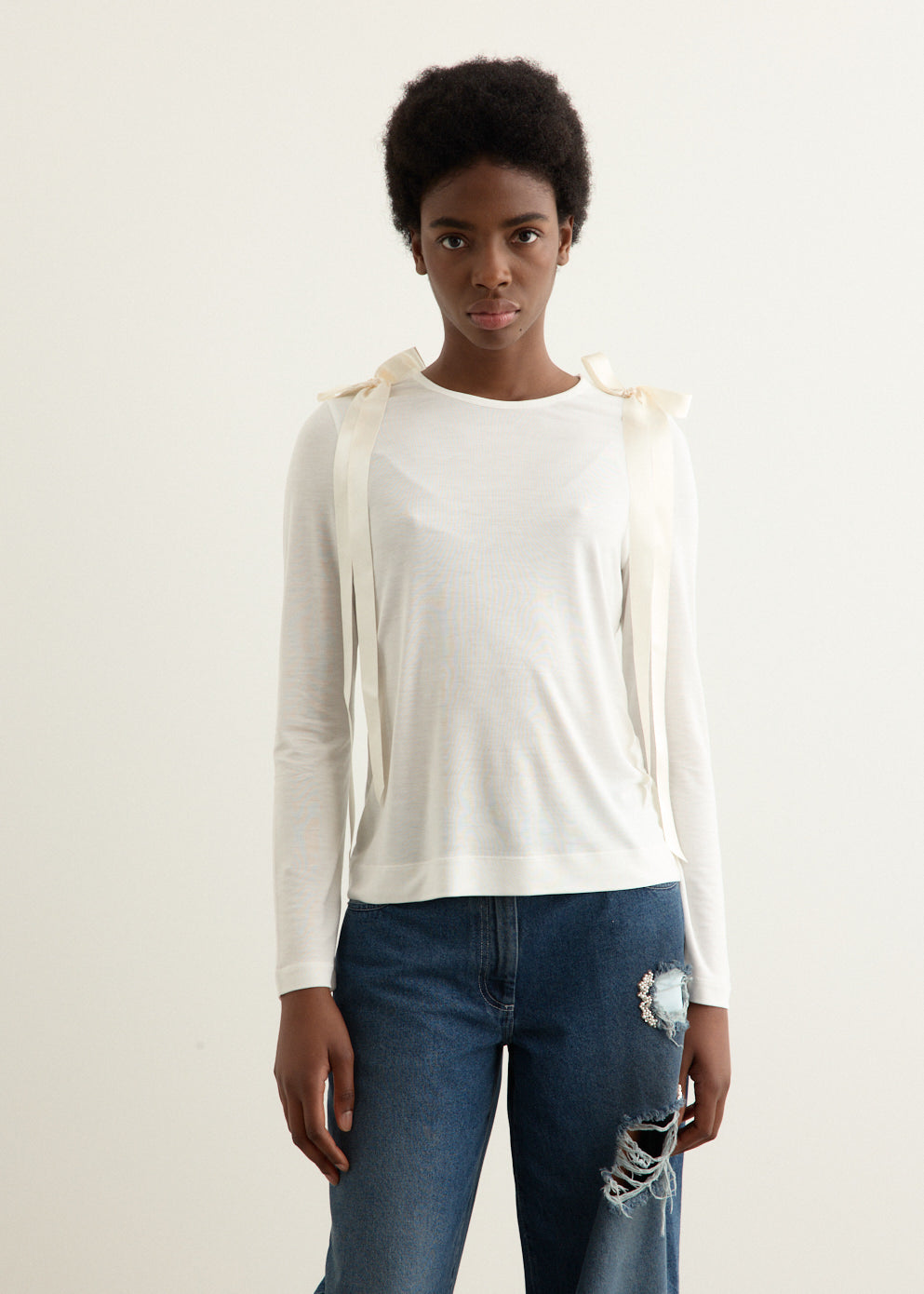 カットソー(長袖/七分) andmary Lona ribbon tops ANDMARY】Lona ribbon tops