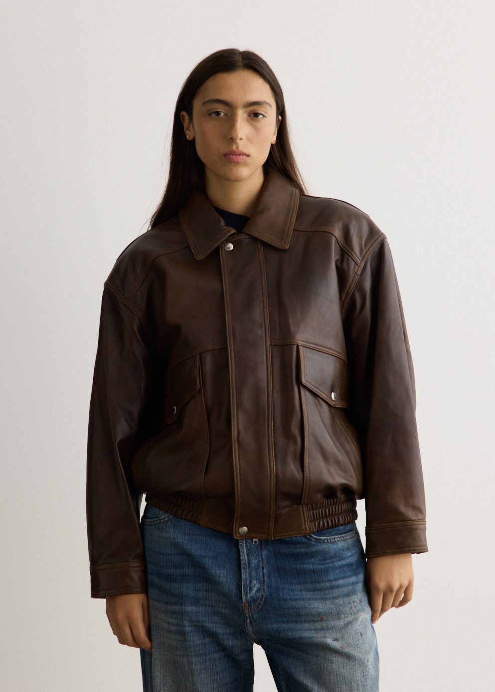 Unisex Oversized Vintage Leather Blouson