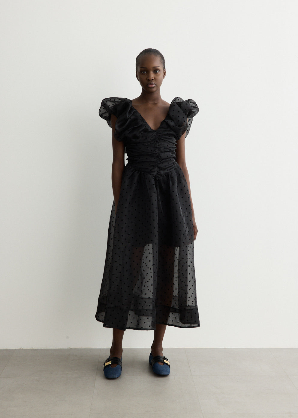 ruched organza dress Women's Black Organza Ruched Bodice Midi Dress