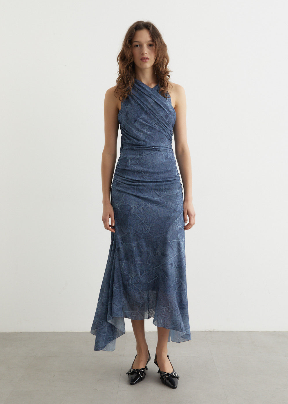 Marl Mesh Long Ruched Crossover Dress Marl Mesh Long Ruched Crossover Dress