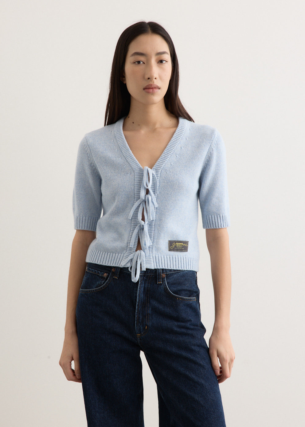 Crop Cardigan Ganni Hand Knit Wool Sweater Dusty Olive Brown