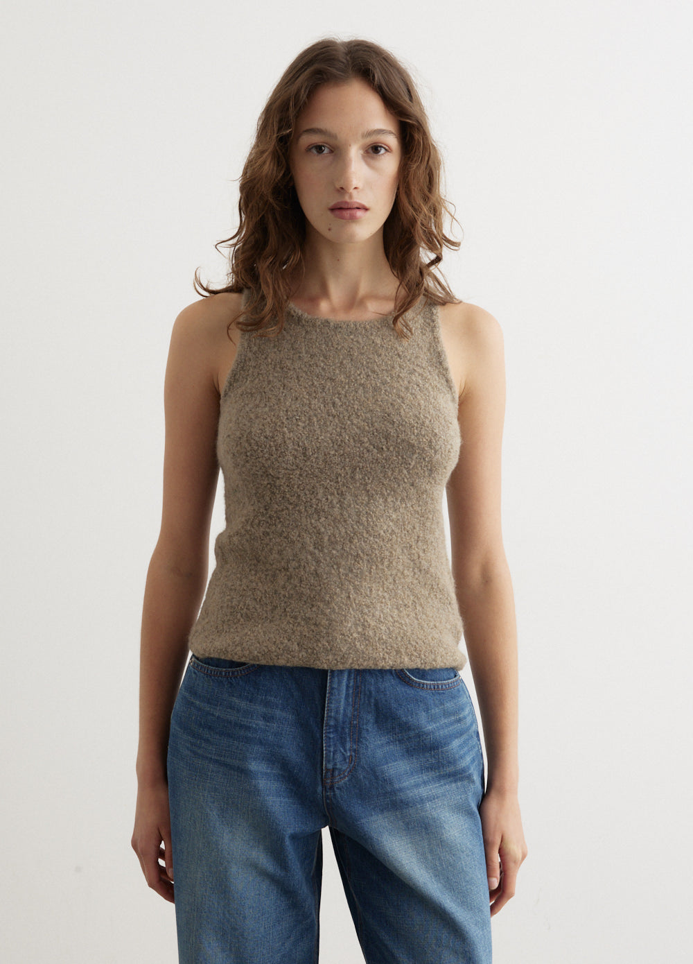 Woven Knit Sleeveless High Low Top
