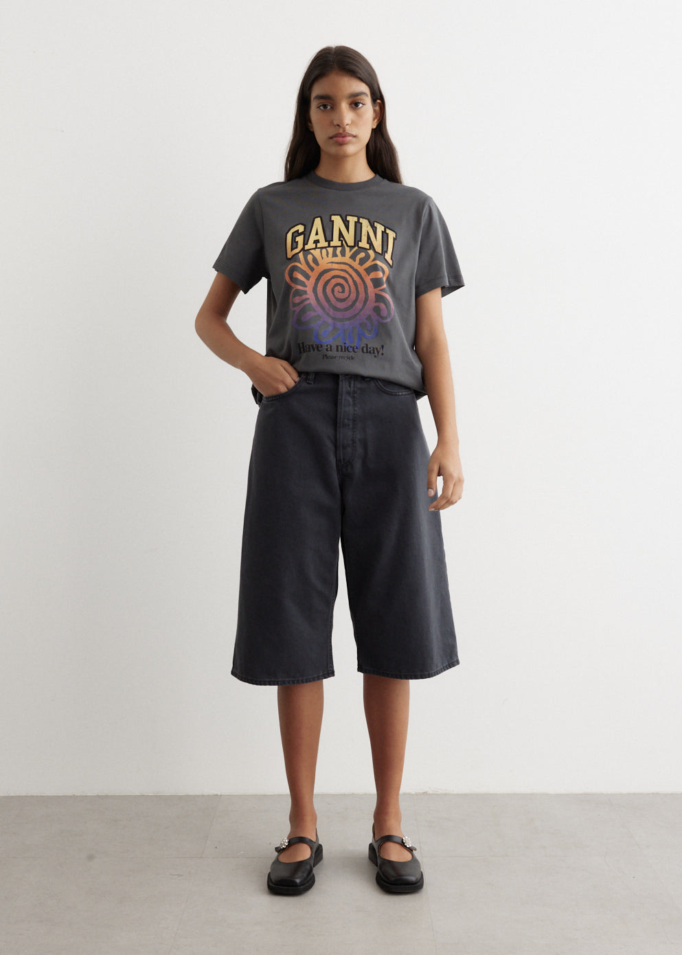 Ganni -  Basic Jersey Flower Relaxed T-Shirt - Tshirt