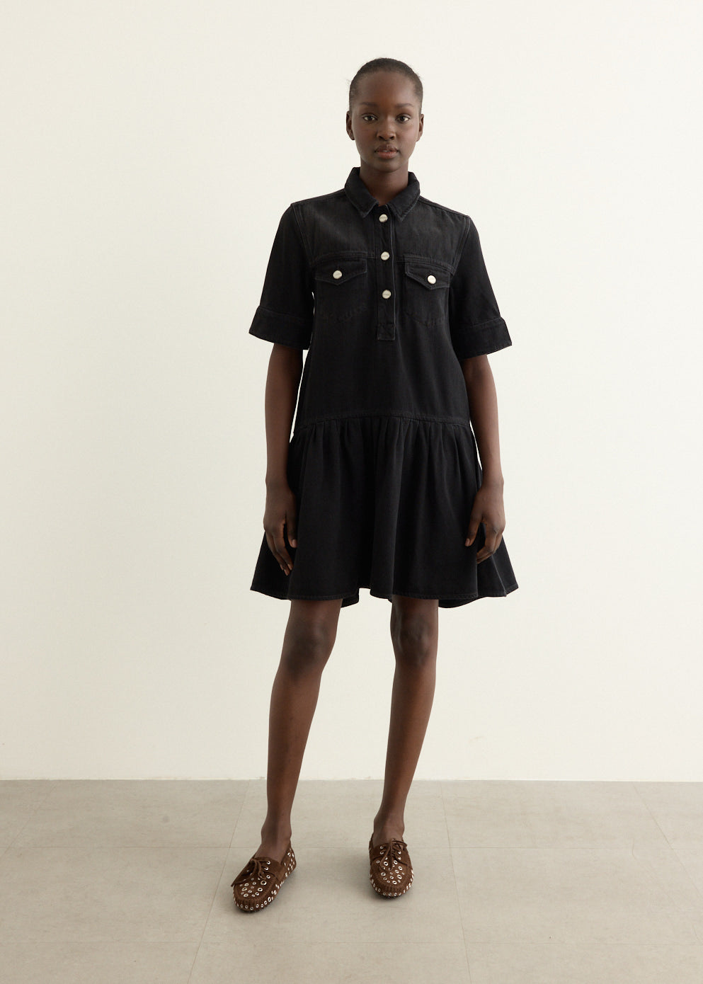 Soft Rigid Denim Mini Dress