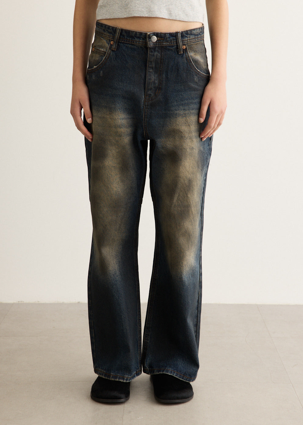 Unisex Coated Wide-Leg Jeans