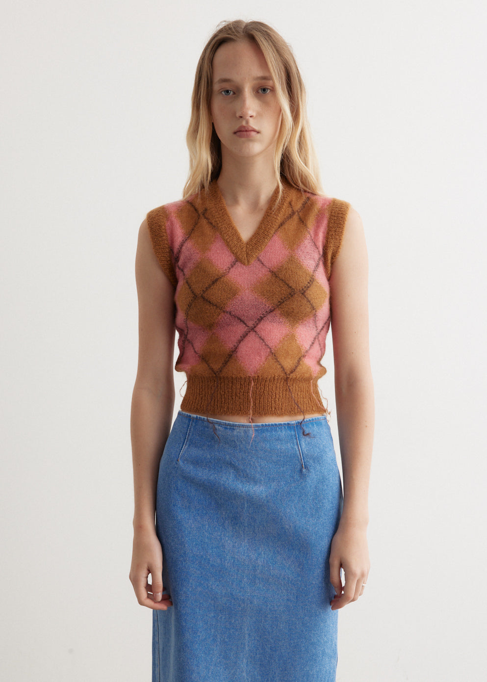 Argyle Light Mohair V-Neck Sweater Vest - Main Image