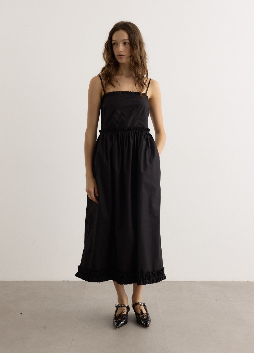 Cotton Poplin Strap Long Dress