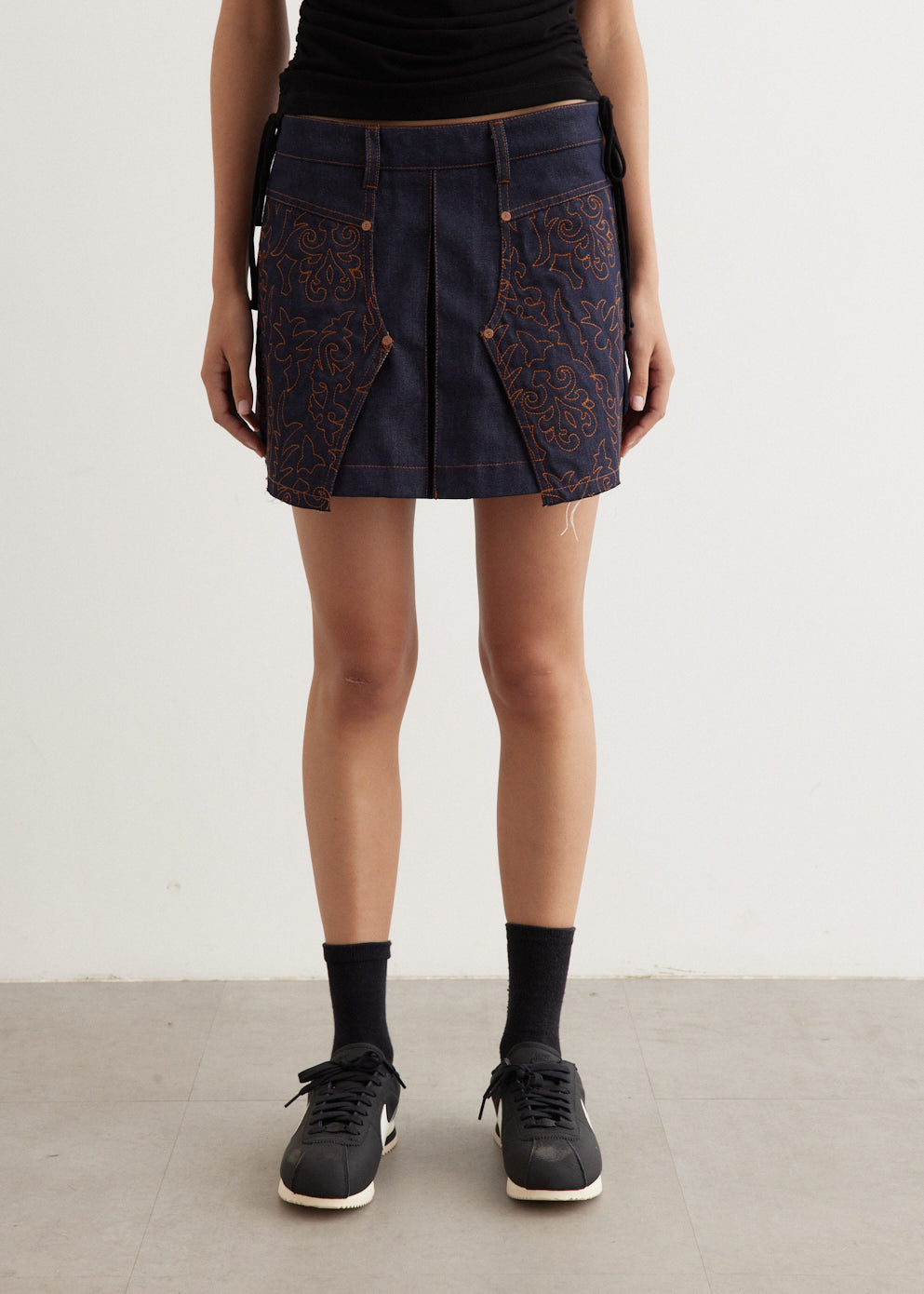 ADSB★EMBROIDERY PANEL PLEATED DENIM SKIRT★個性表現 womens-incu-282_f705ba11-cb13-