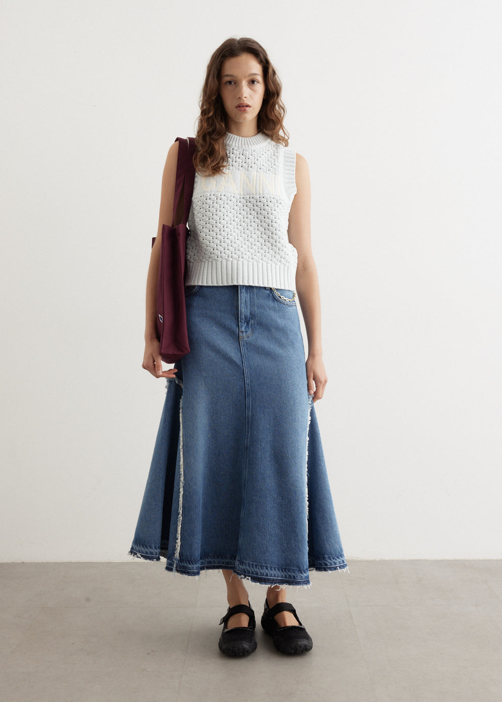 Heavy Denim Midi Skirt 