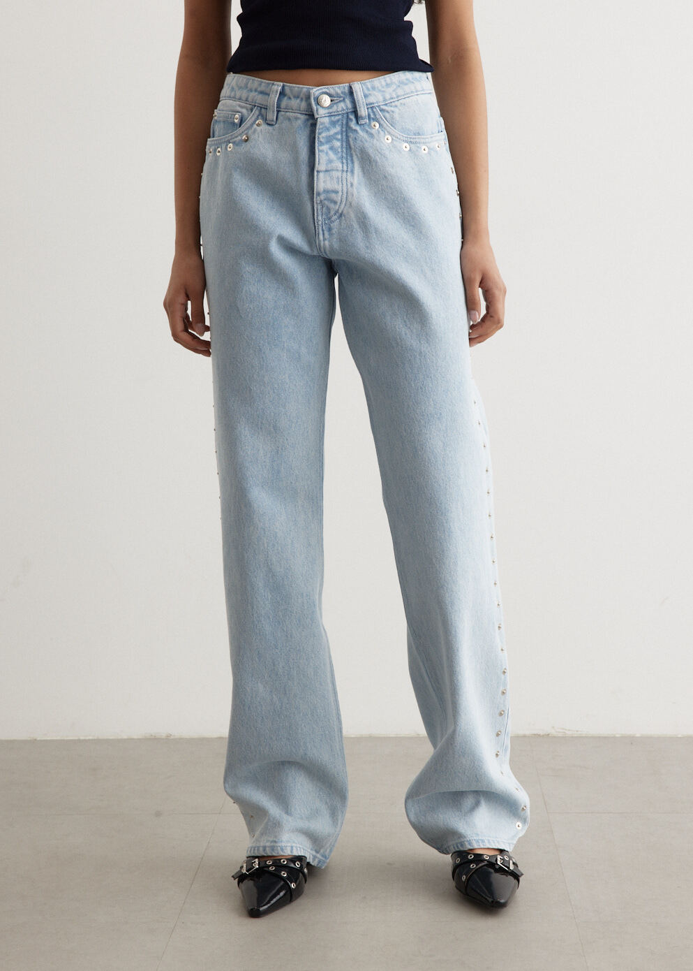 ◆UNKNOWN PLANET◆ Crowd washing wide denim pants light blue Crowd Jeans