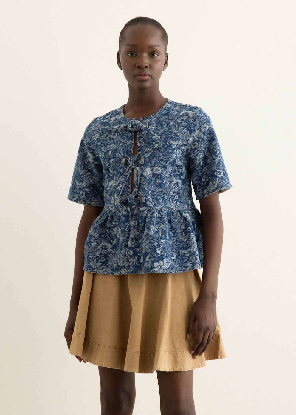 Tapestry Denim Peplum Blouse