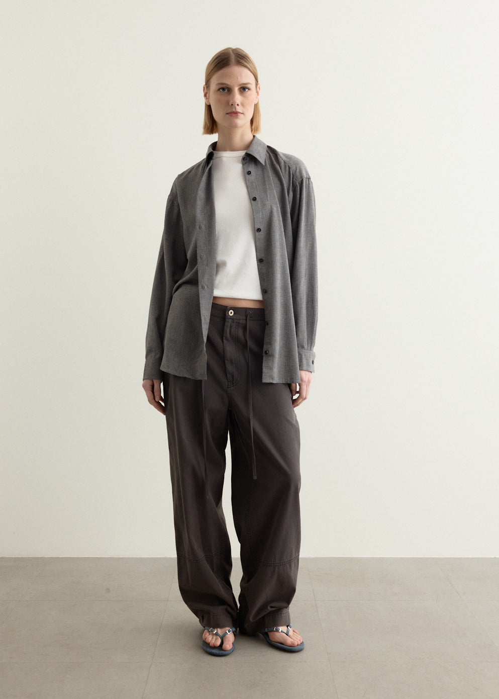 Washed Cotton Wide Pants