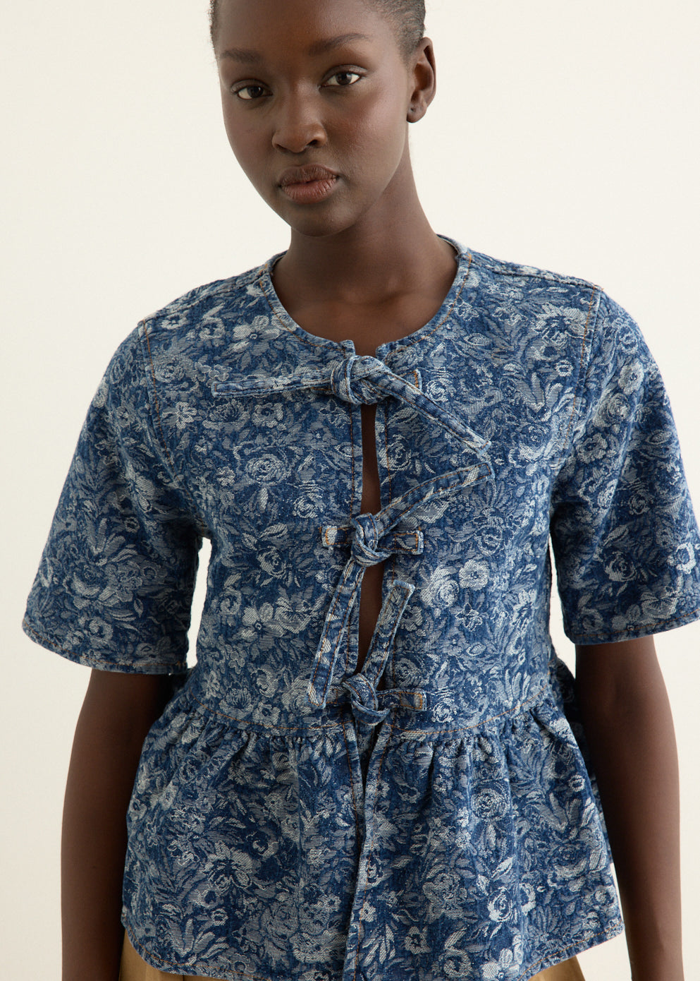 Tapestry Denim Peplum Blouse