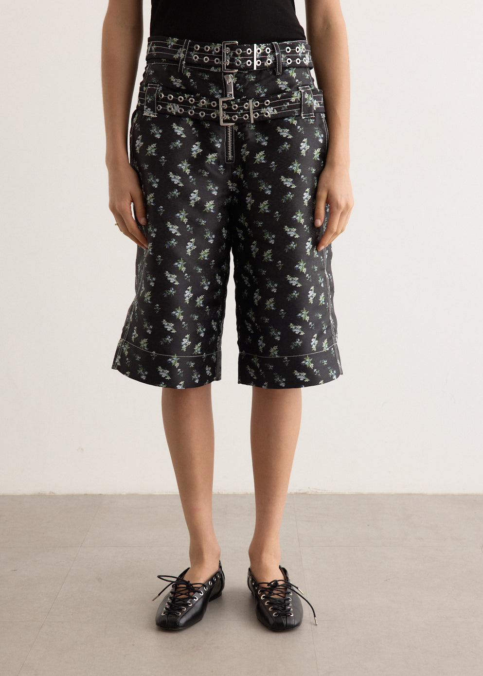 【送料関税込】GANNI Floral Jacquard Long Shorts Black Floral Jacquard Shorts | GANNI US